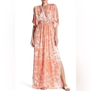 Love Stitch Orange Slit Maxi Kinono Cotton Dress